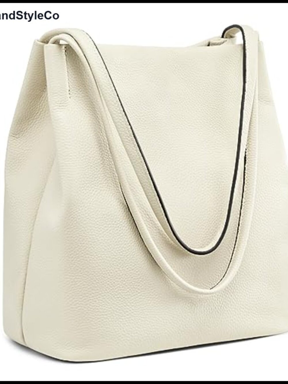 Genuine Leather Tote Handbag with Gold Hardware, Shoulder Strap, 5 Pockets in